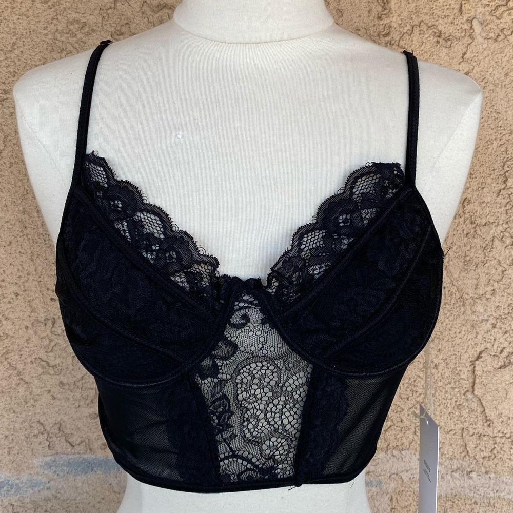 Black Lace Mesh Bra Top